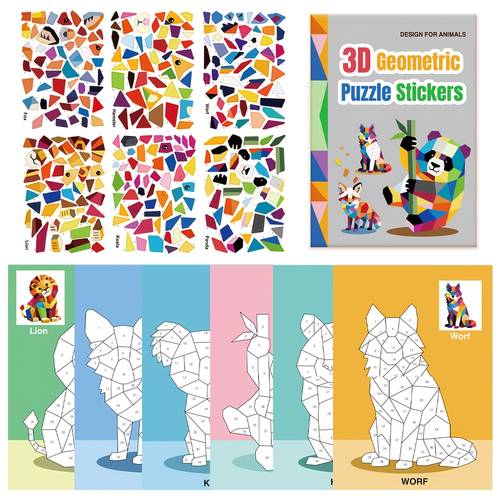 3d geometric puzzle stickers for kids featuring fun cartoon animal designs a portable and quiet handmade collage sticker book perfect as sticker gifts for children
