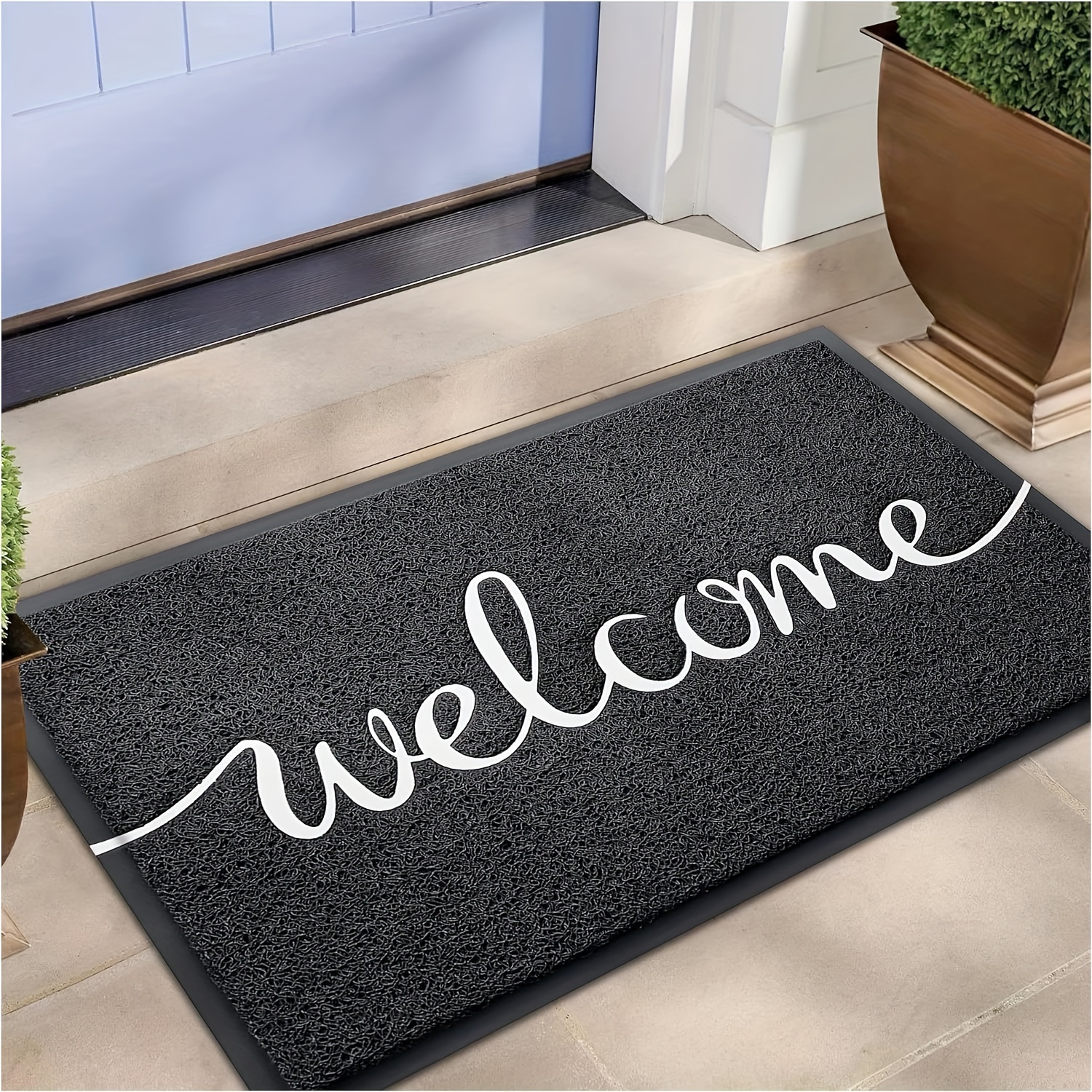 

Welcome Home Black Door Mat - Heavy-duty, Water-absorbent & Easy-clean With Non-slip Backing For Indoor/outdoor Use - Perfect For Porch, Patio, And Farmhouse