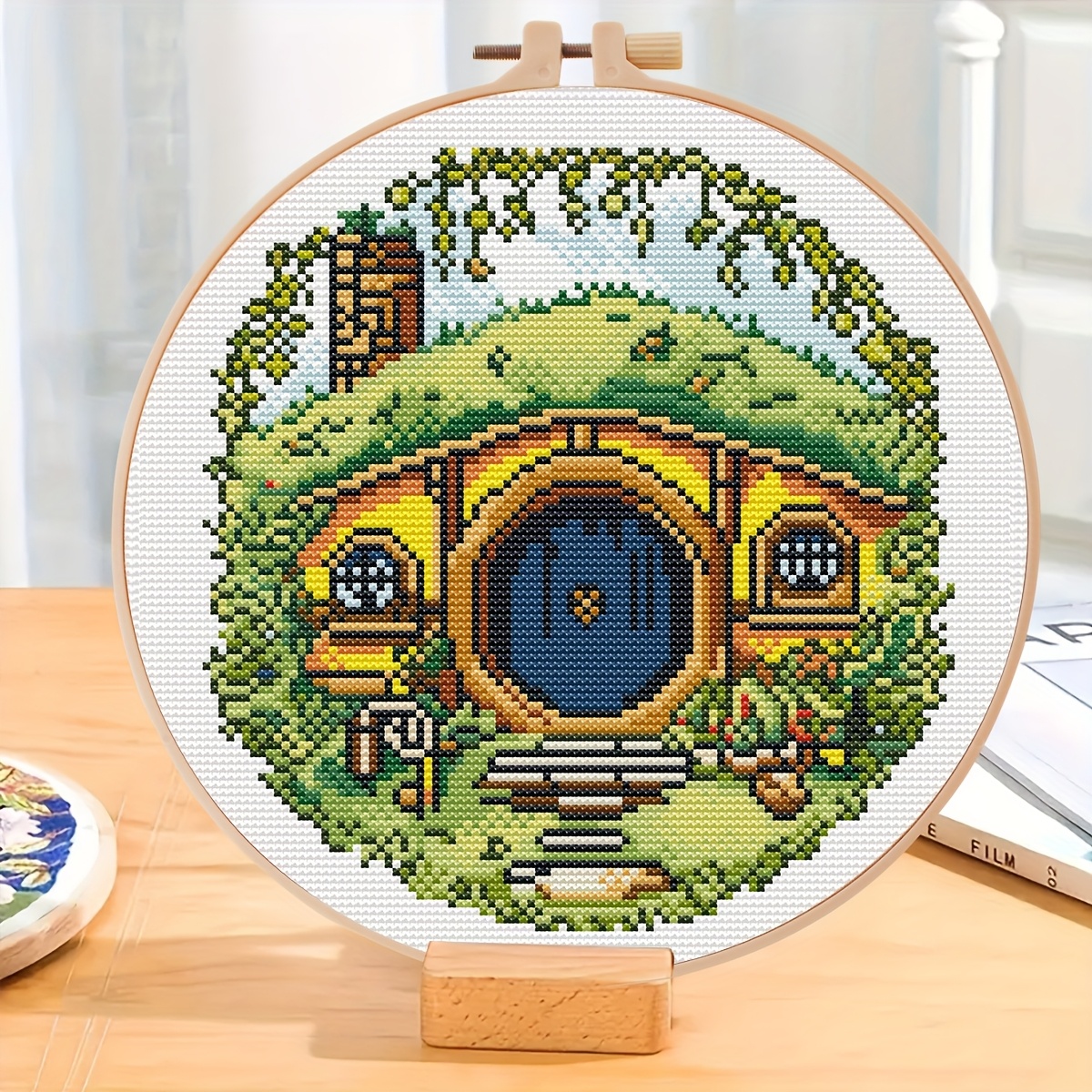 TEMU Zuoanlf 28*28cm/11.02*11.02in Embroidery Hoop Cross Stitch Kit, Pattern, Cross Stitch Set - Diy Beginner Embroidery Combo, Includes 14ct Cross