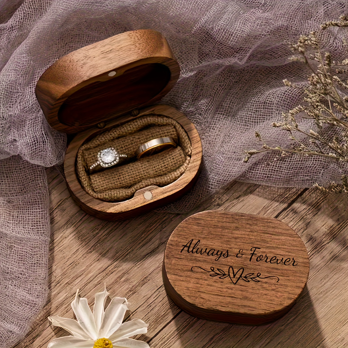 Custom Engraved Wooden Ring Holder Box
