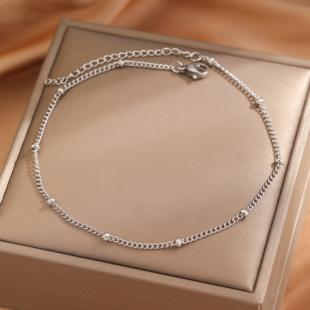 Image of 1 Fashionable Minimalist 304 Stainless Steel Side Clip Bead Chain Anklet Suitable For Women' Wear