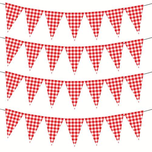 red and white checkered banners party decorations with birthday bbq picnic wedding decoration easy to hang hanging loops for indoor outdoor events no electricity needed party supplies decoration party classic paper flags