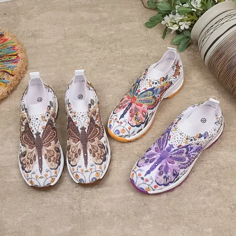 womens fashion sneakers breathable fabric upper eva sole slip on low shoes with positioning printing casual footwear details 4