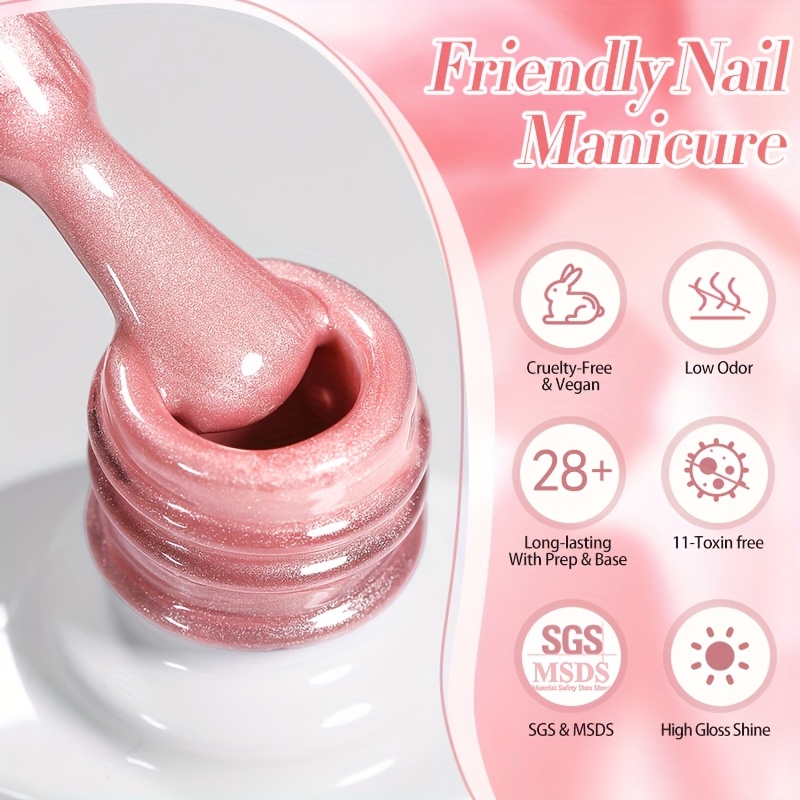 BORN PRETTY 0.34 oz Pink Magnetic Cat Eye Gel Nail Polish with Magnetic Stick, Quick-Dry Soak-Off Semi-Permanent Glitter Gel for Manicures a