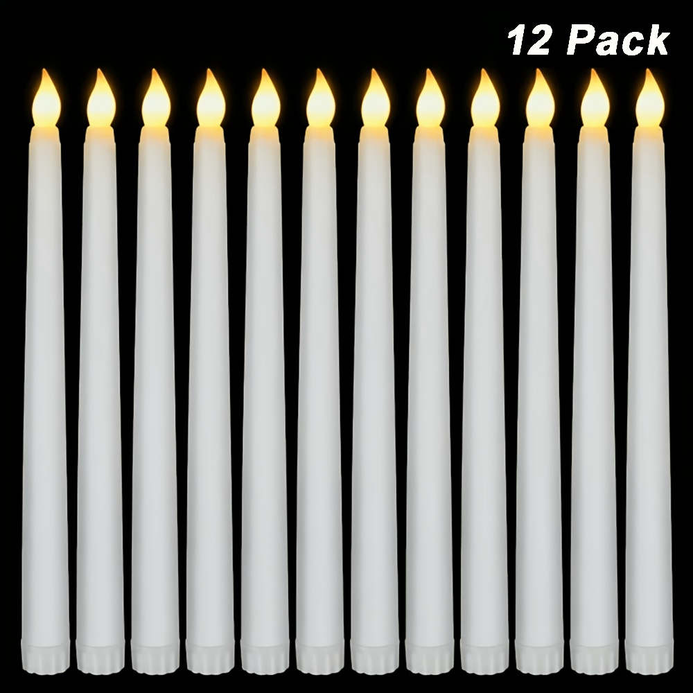 TEMU 12 pezzi Candele LED affusolate senza fiamma con fiamma realistica 3D - a batteria (AAA non incluse) Candele lunghe in plastica per davanzale,