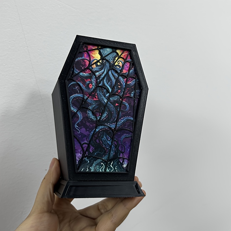 TEMU Porte-crayons Cthulhu - Organisateur de Bureau de Cercueil Gothique avec Tentacule Imprimé UV, Léger et Compatible , Stockage de Bureau Légère
