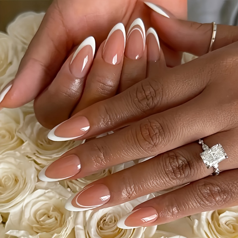 TEMU 24 piezas de parches brillantes blancos clásicos con forma de de moda - Diseño moderno y elegante, de uñas de encanto diario