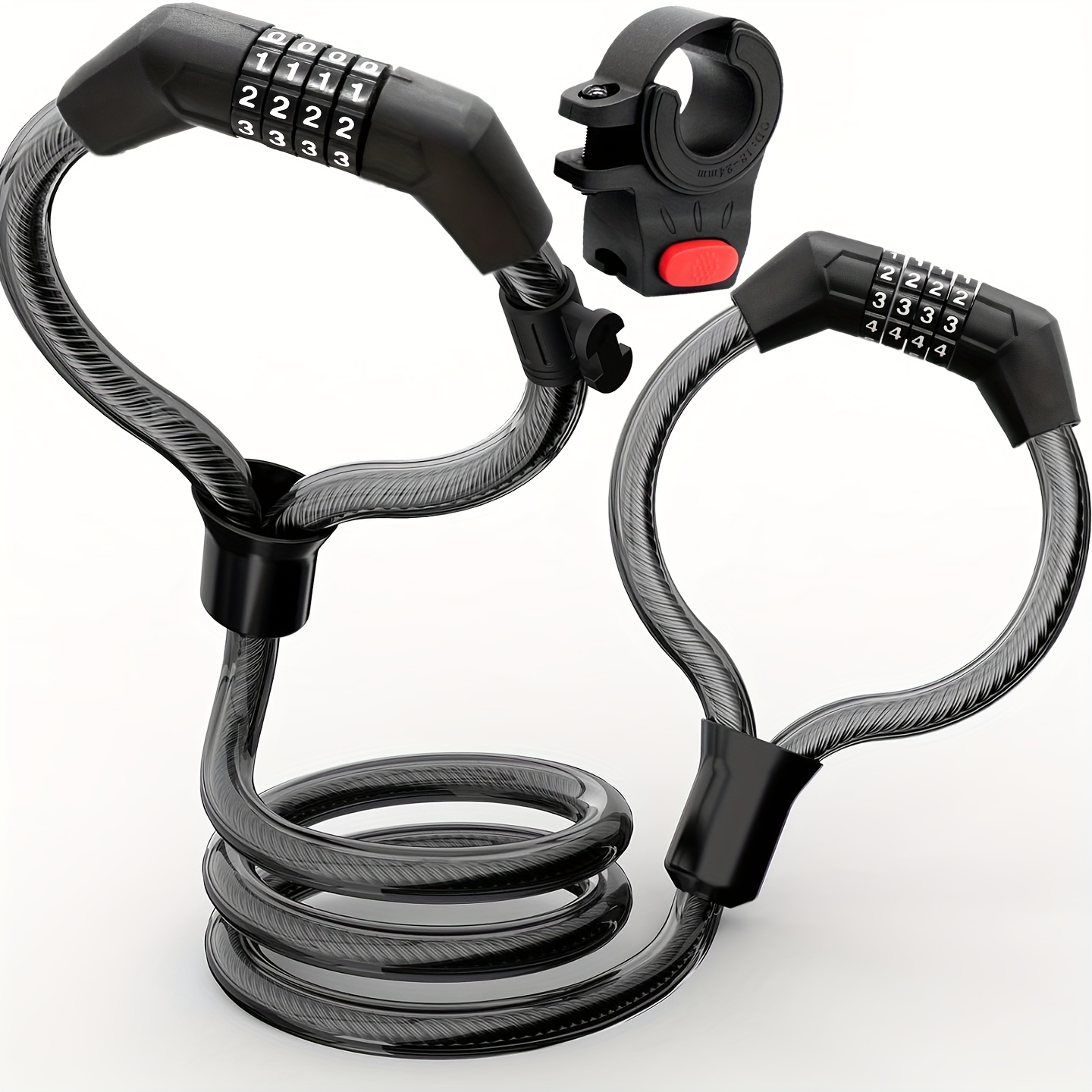 Antifurt cu parolă pentru trotinetă electrică, bicicletă, accesoriu de securitate, cablu, protecție anti-furt cu parolă dublă, durabil, stabil, fiabil, ușor de instalat, suport practic pentru ghidon, compatibil, potrivit pentru naveta zilnică, parcare în aer liber, opriri scurte, utilizare în călătorii