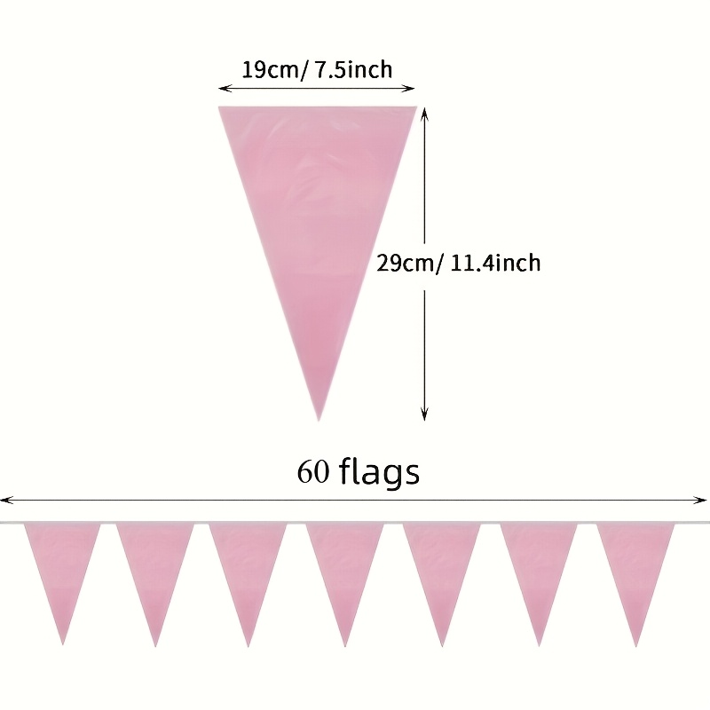 TEMU 60pcs, Bannière à fanions triangulaires roses, 20m de long, Type, Polyéthylène, Non électrique, pour drapeaux à soi-, , anniversaires, fêtes de