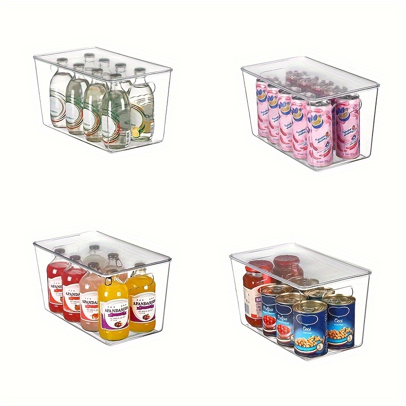 

Portable Clear Plastic Organizer With Lid, Cabinet Countertop Refrigerator Food Stackable Storage Box With Handle For Kitchen, Refrigerator, Cabinet, Closet, Bathroom Organization And Storage