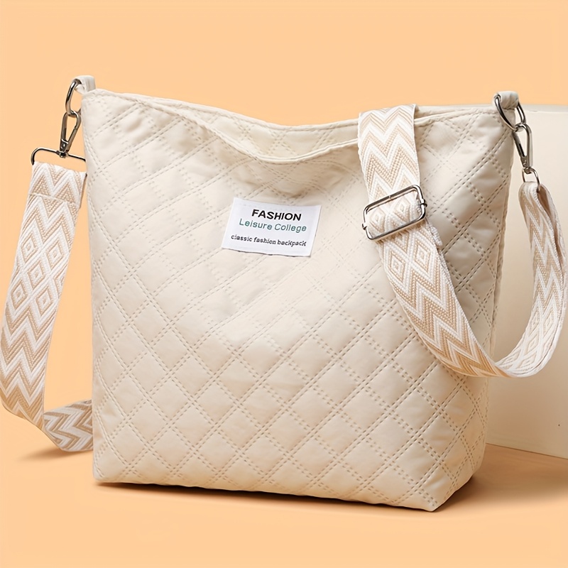 Image of Padded Women's Fashionable And Elegant Embossed Rhombus Crossbody Bag, Wide Strap Large Capacity Lightweight Shoulder Bag, Daily Commuter Backpack, Phone And Coin Pouch
