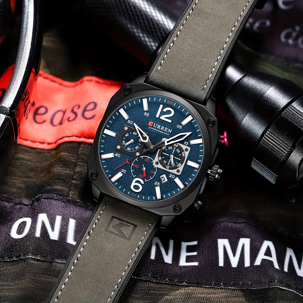 mens fashionable sports watch multifunctional chronograph quartz luminous hands date display   alloy case square dial electronic movement silicone strap   details 11