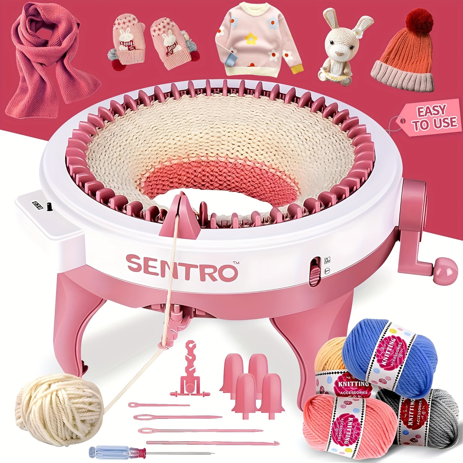 

Sentro 48-needle Knitting Machine - Smart With Double Knitting Board For Adults, Diy Scarf, Hat & Sweater Crafting Kit For 8-12(yarn Random)