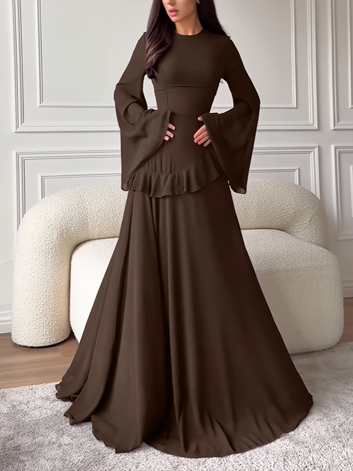 chocolate fall dress Chocolate Brown Flouncy Maxi Eira Dress XXS
