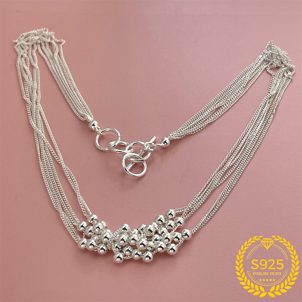 TEMU A Six- Bead Pendant Necklace Made Of 925 Sterling Silver, Featuring A Stylish Ot Buckle Pendant Suitable For Genders, Perfect For Autumn And