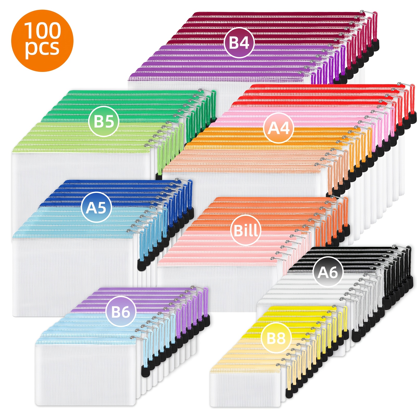 Image of 30/64/72/100pcs Tomnk Pvc Plastic Zipper File Folders With Mesh Back Panel & Zipper Closure - (multiple Colors) Suitable For, Office, Organization, Document Storage, File Organizers, Zipper Bags