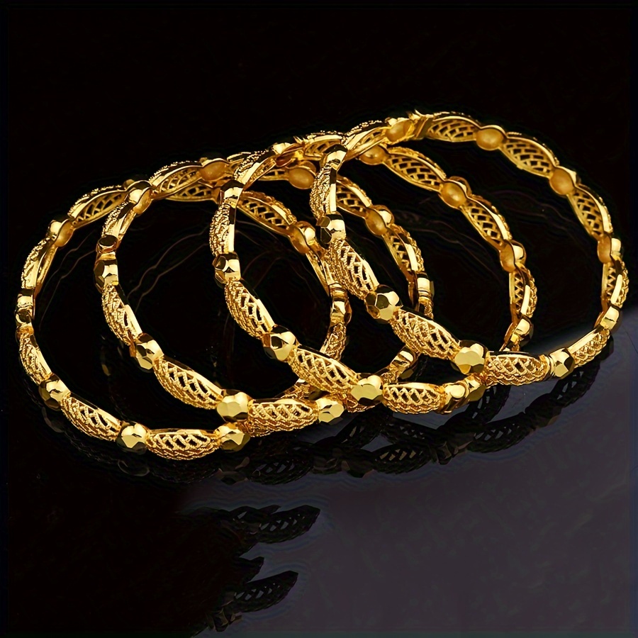 4pcs, Luxurious 24k Gold Plated Bangle, Middle Eastern Style, Classic 