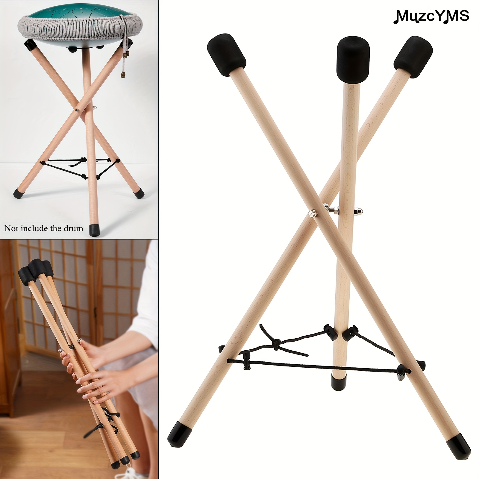 TEMU Wood Floor Bracket Tongue Hand Drum Rack Stand For 10-15 Inch, Universal Folding Portable Hang Handpan Holder