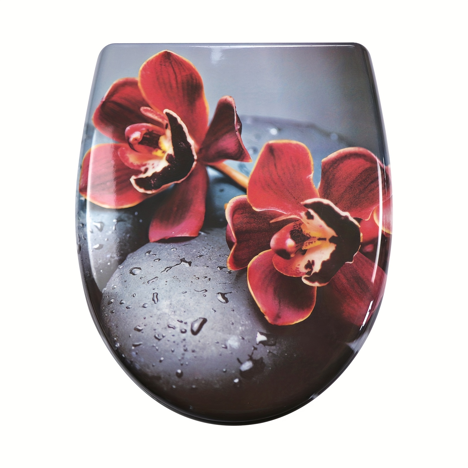 Toilet Seat With Rose Pattern, Toilet Lid With Mechanism, -resistant, Thermoplastic, Quick Attachment Made Of Metal, 45.5 X 37.2 X 5cm