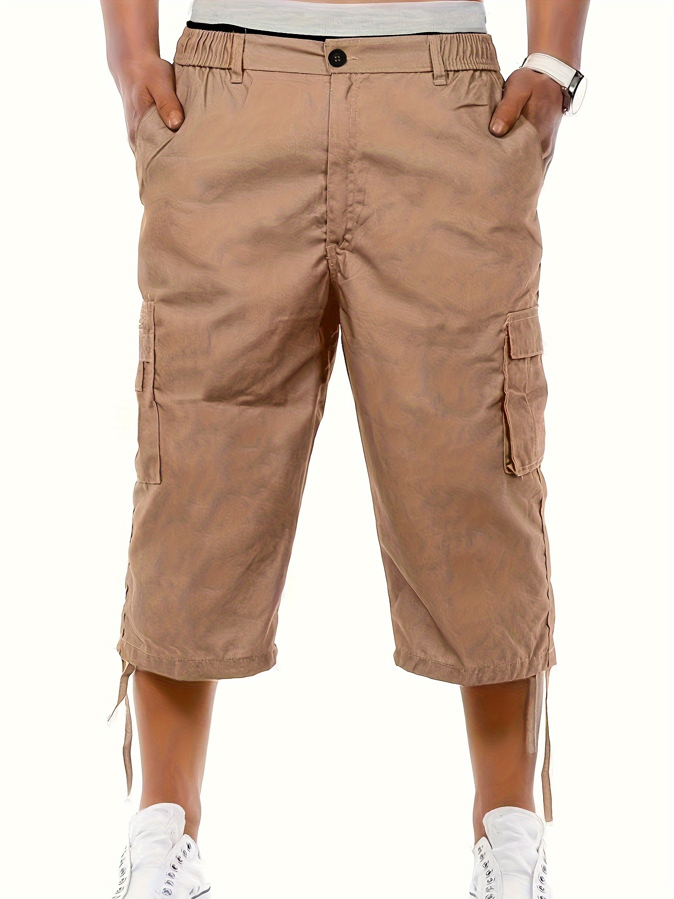 men s trendy solid 3 4 length cargo pants side pocket comfy Temu Portugal