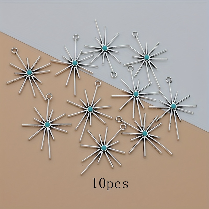 TEMU 10 pièces Étoiles bleues creuses argentées anciennes en de , pendentifs idéaux pour la création de bijoux DIY - Bracelets, et boucles d'oreilles
