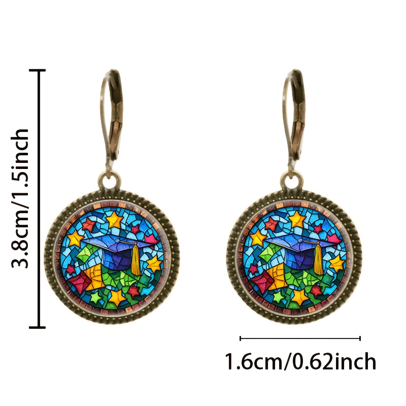 2pcs Blue Classic Pendant Earrings Set, Graduation Cap Design