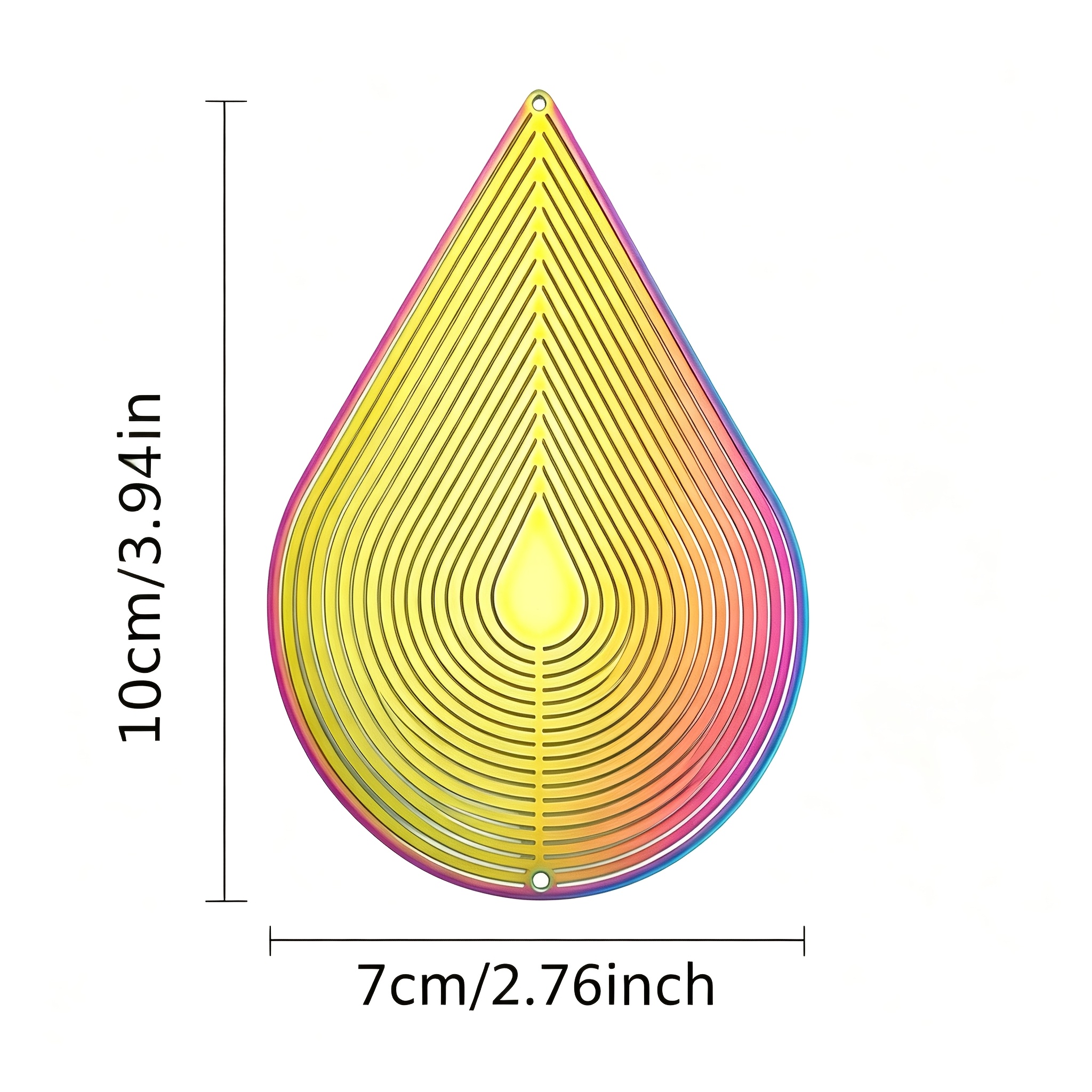TEMU Vibrant Teardrop-shaped Wind Spinner With Gradient Laser Colors, Multi-layered Circle Hollowed-out Teardrop Outline, Made Of Metal, Rotates 360°