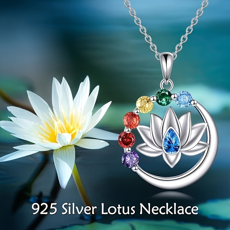 an s925 pure silvery 7 chakra necklace with lotus pendant a fashionable and exquisite niche design ring suitable for   and parties a high quality jewelry gift 2 4g