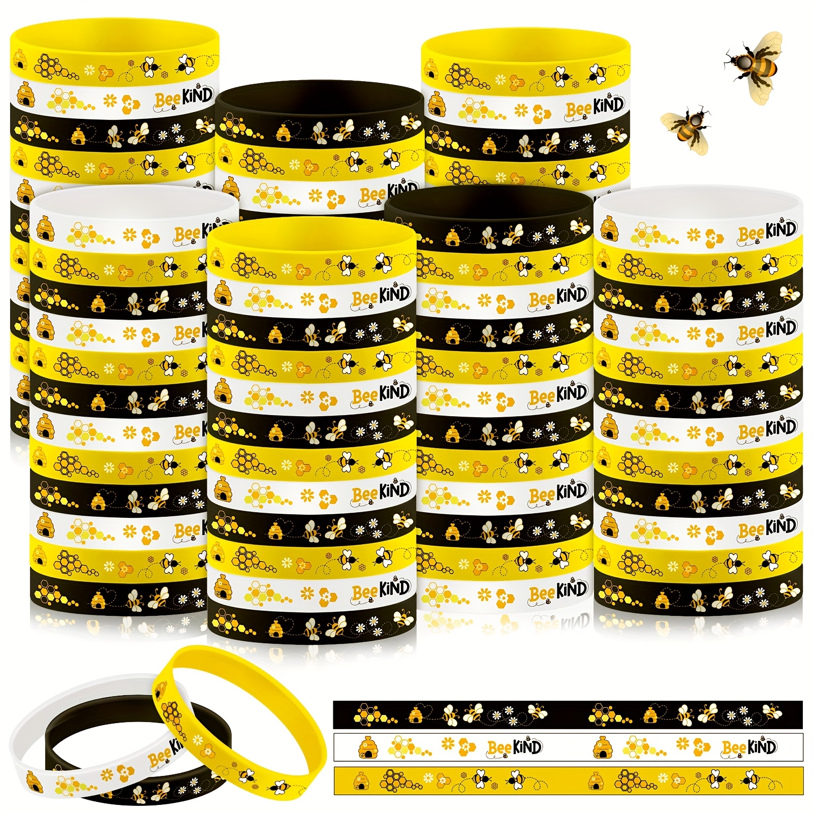 120 ks Včelí silikónové náramky Bulk rôzne farby Honeybee náramok pre Summer Bee Theme Party Favors()