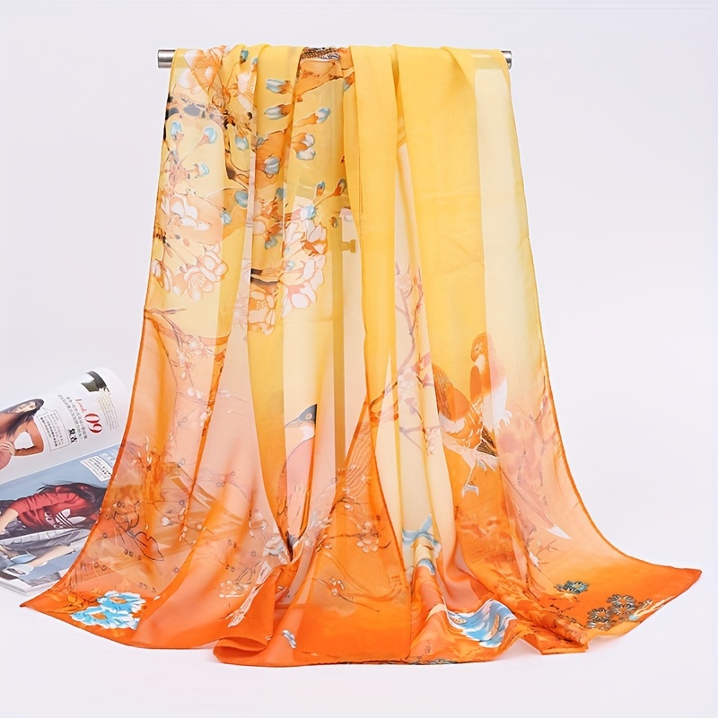 TEMU 1pz Sciarpa in Chiffon con Stampa di Ramo di , Scialle , Copricapo da Sole per e l'Estate, Asciugamano da Spiaggia da Viaggio per Donne