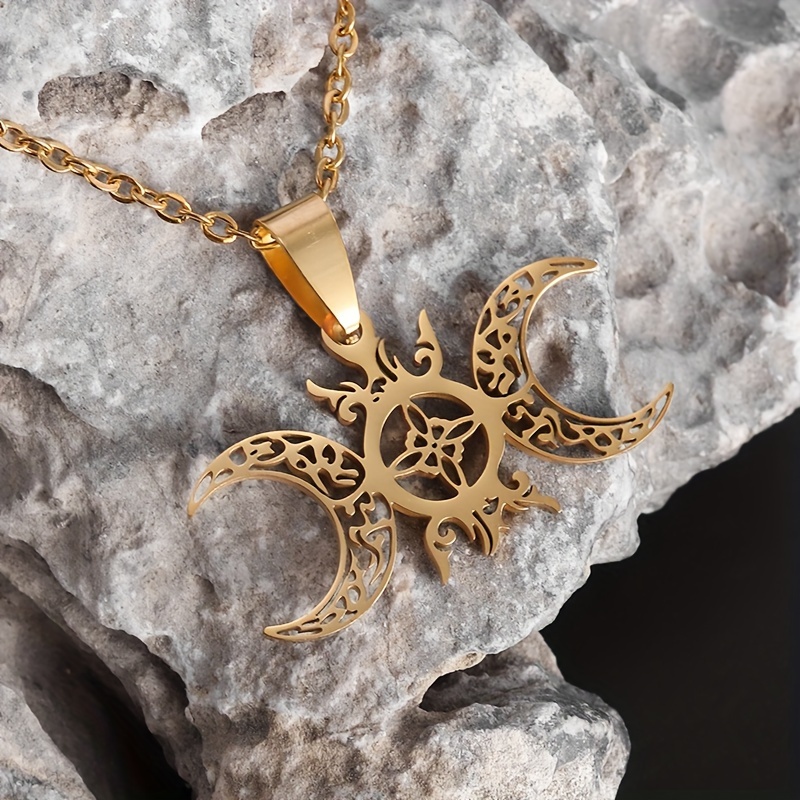 1pc New High Stainless And Moon Celtic Knot Witchcraft Witch Knot Pendant Necklace For Men Women Fashion Jewelry, For Halloween