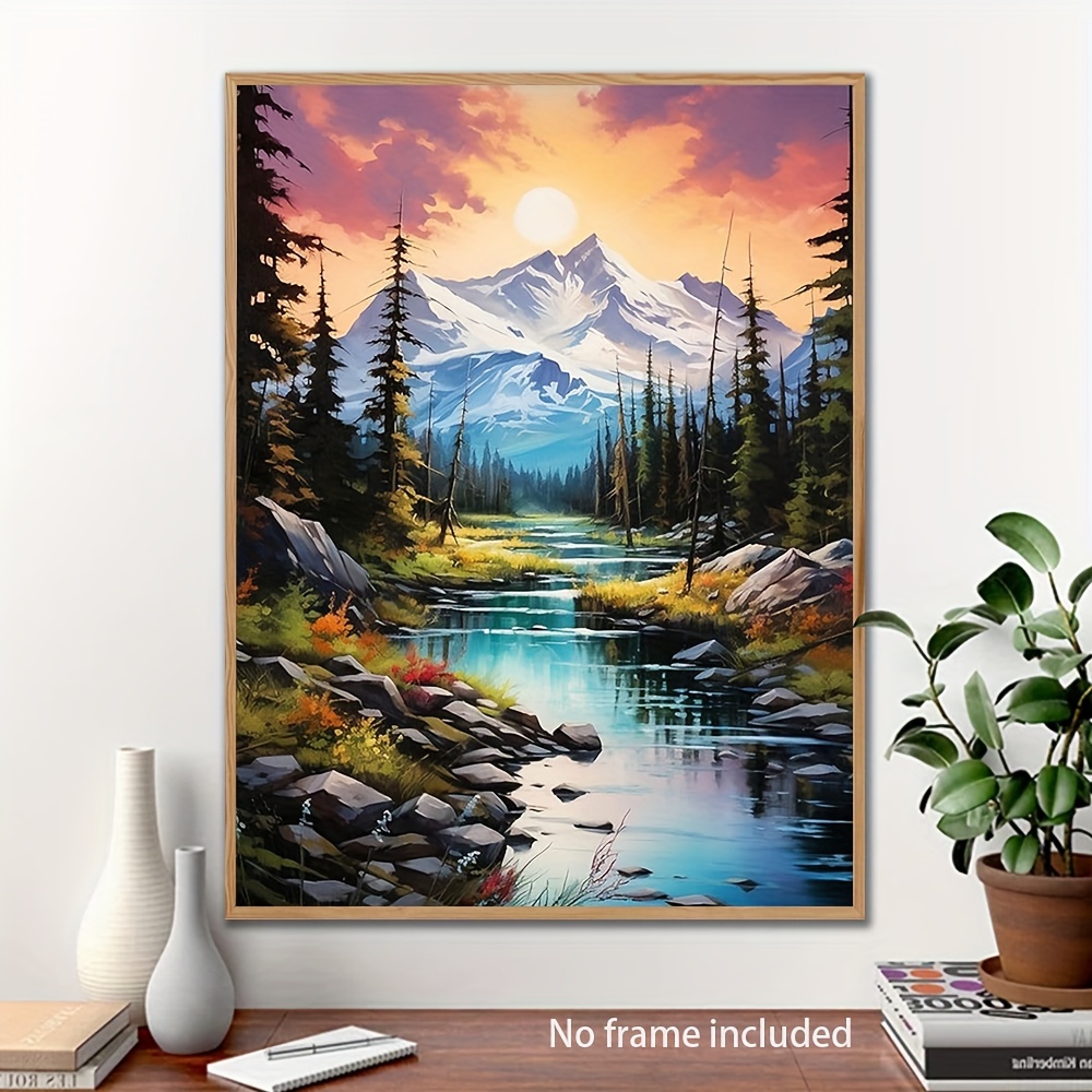 Tranquil Mountain River Serene Landscape Art Sunrise Colors - Temu Bahrain