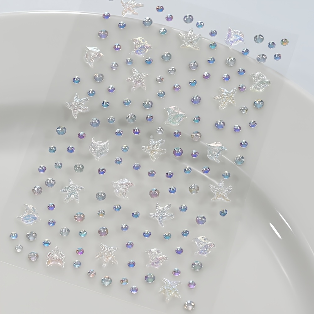 Image of Holographic Face Gem Stickers, Mermaid Starfish Rhinestone Decorations, Suitable For Festive Parties, Sparkling Face And Body , Perfect For Women And Girls In Role Play, Carnivals, And Halloween