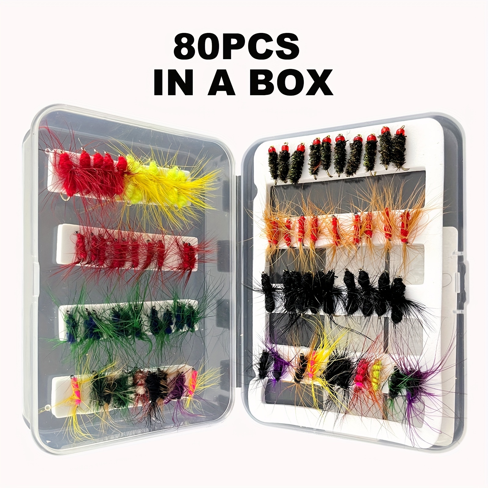 80pcs Random Color Fly Fishing Lures Set With Storage Case, Flying Lure  Bait Kit For Carp, Fishing Gear