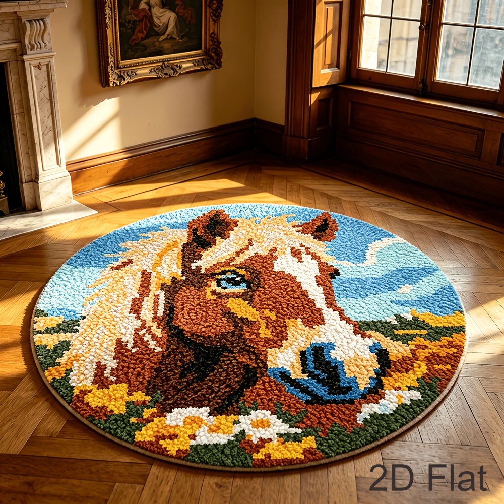 Horse Pattern Crochet Rug Kit, 2D Plane DIY Tutorial