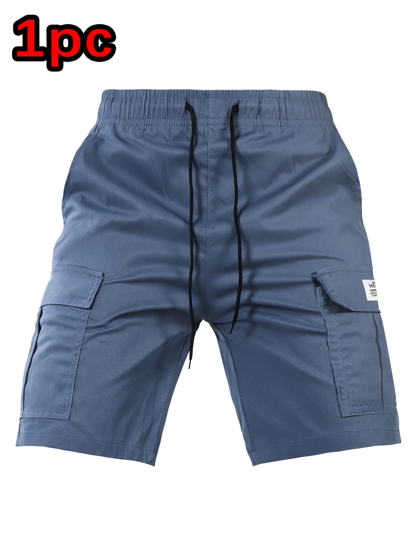 [Everyday Comfort Cargo Shorts] 1pc Men's Summer Cargo Shorts - Durable Polyester, Elastic Drawstring Waist, Large Pockets, Knee-Length with Reinforced Stitching
