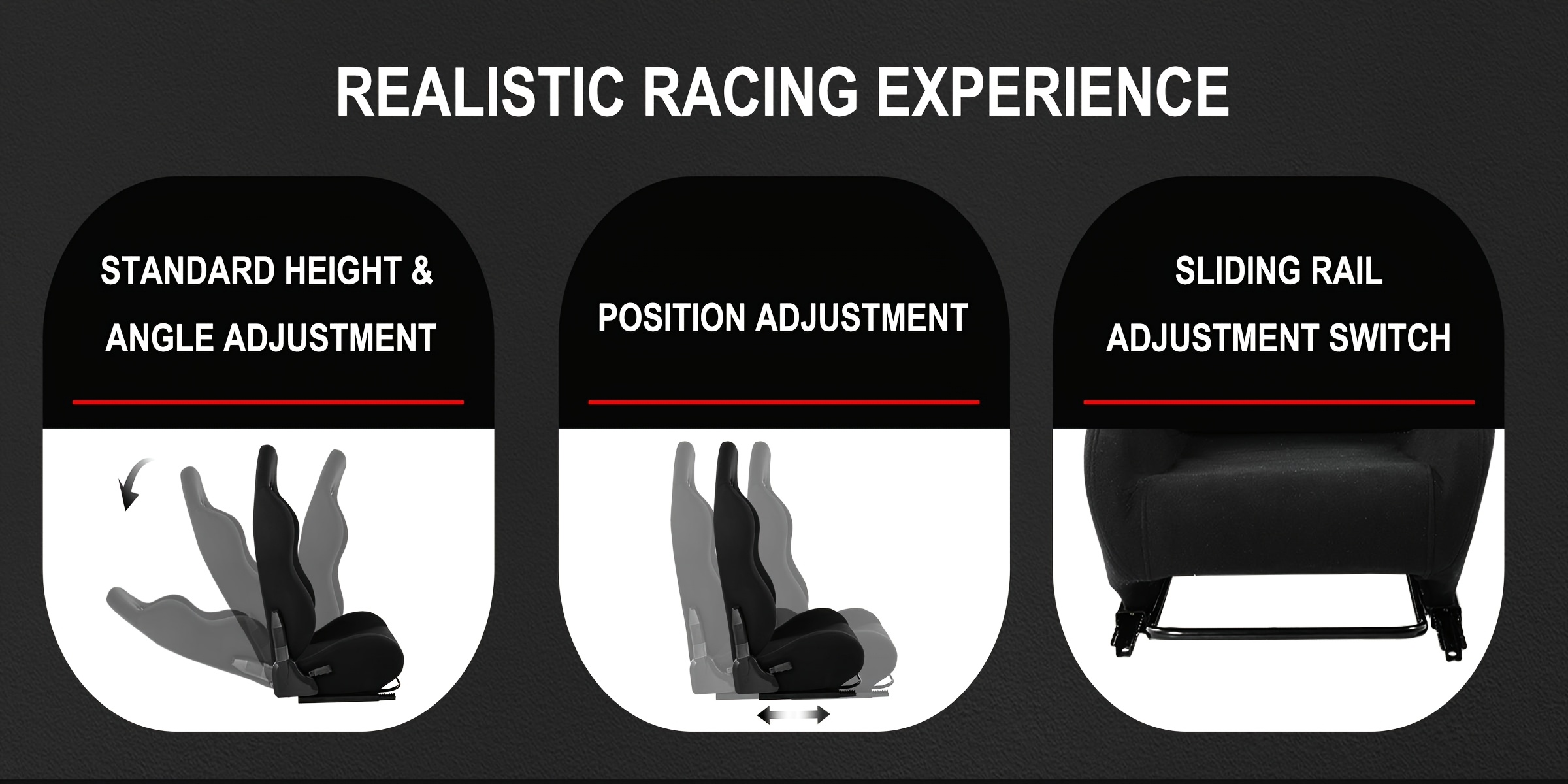 Minneer Adjustable Racing Simulator Cockpit Black Seat Dual Lock Dual Lane Adjustable PVC