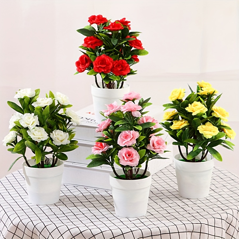 

1pc, Artificial Rose & Perfume Lily Fake Flower Potted Plant, Plastic Faux Greenery, Home Indoor Outdoor Landscape Decor