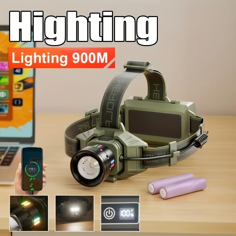 18650 Battery Powered Rechargeable Flashlight, Digital Battery Display, 5 , Portable Camping Headlight, Camping Lights Rechargeable, Head Lamps Rechargeable, Camping Gear