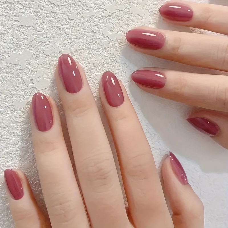 Upgrade Your Style With 24 Medium-long Almond-shaped Press-on Nails, Solid Color , Glossy Fake Nails, Extended Detachable Nails, With Jelly Glue, 1 Nail File, 1