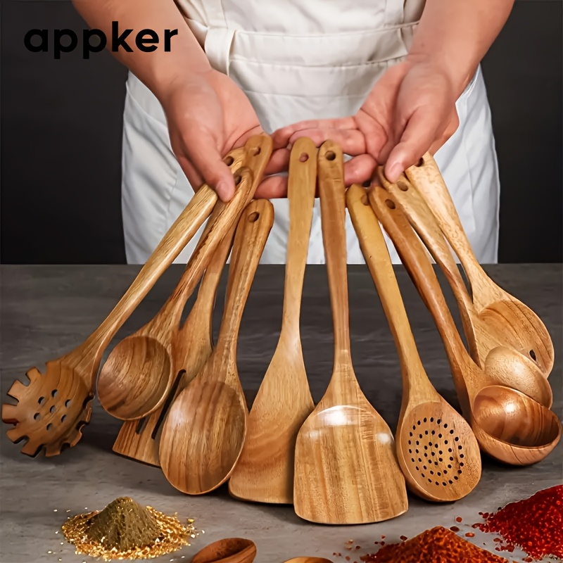 E-shop Appker 10 Stück Natürliche Holzlöffel – Hochwertige Küchenutensilien zum Rühren, Mischen & Servieren – Splintersichere und langlebige Holzspatel