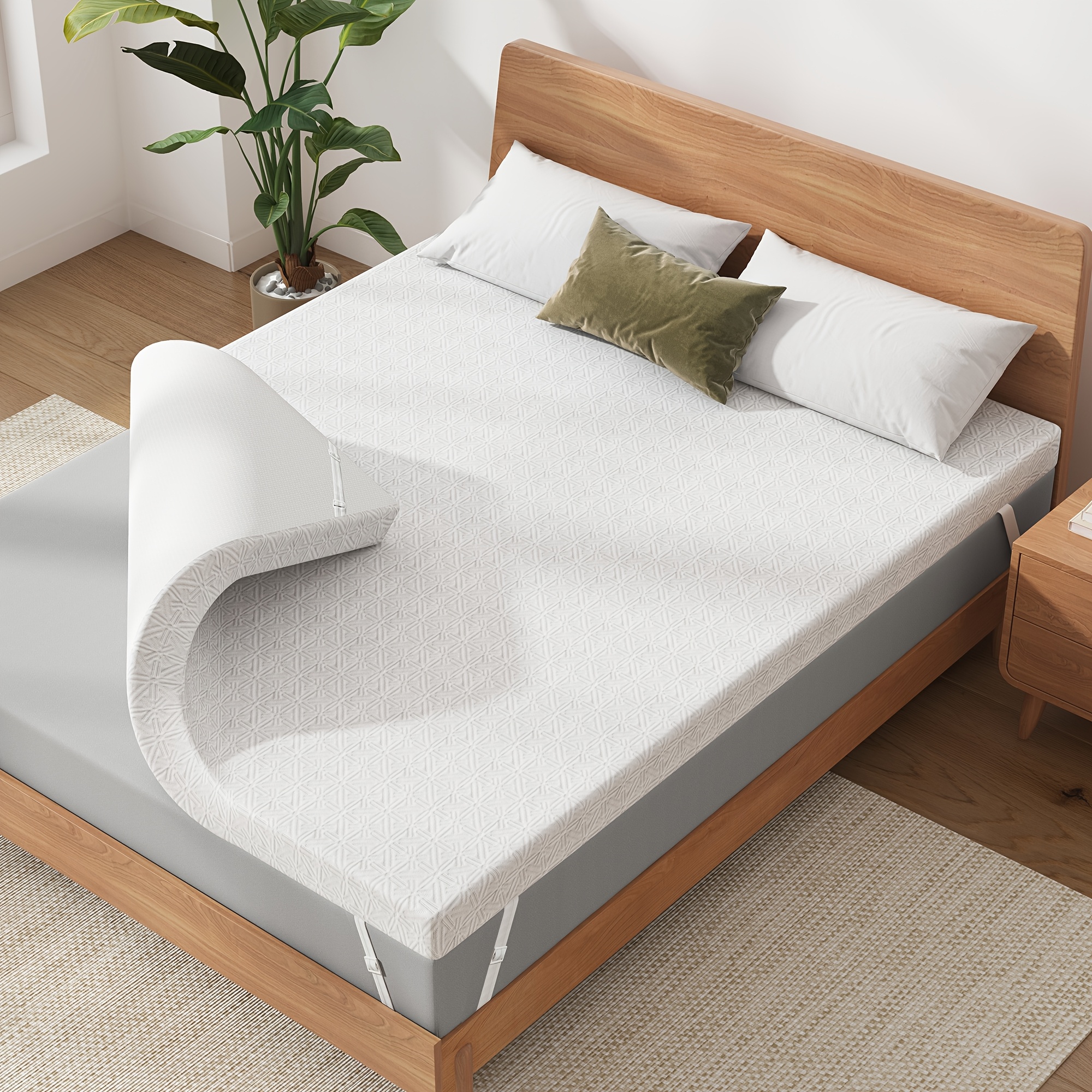 9.5cm Thick Memory Foam Mattress Topper - High-density Support With Non-slip Bands, Breathable Mesh Design, Comfortable Bedding For Bedroom, Dorm &