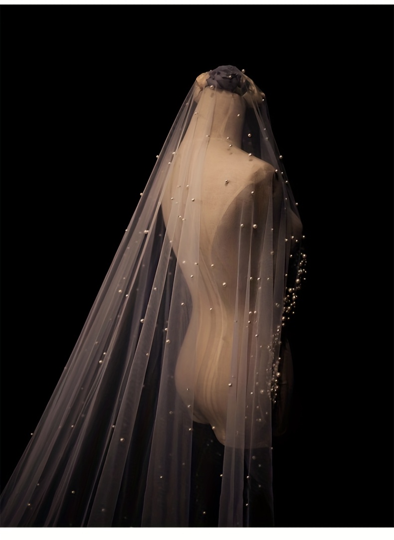 1 шт. свадебная вуаль в стиле с бисерной отделкой и длинным шлейфом, аксессуар для свадьбы из полиэстеровой пряжи, ручная стирка только, детали для свадеб, помолвок и фотосессий 4