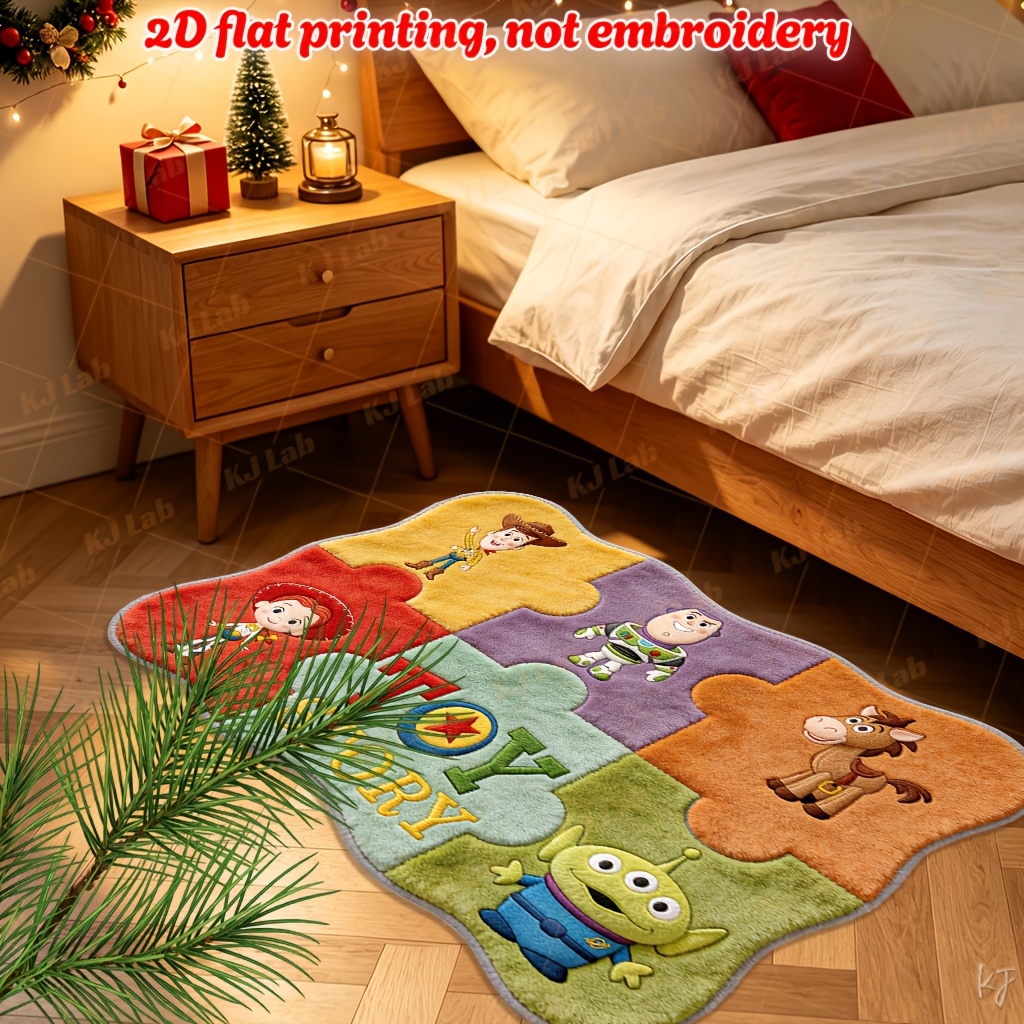 TEMU 2d Flat 1pc Wavy Irregular Floor Mat Yx45 - Toy Story Characters And Letter Logo Pattern - Warm And Cute Long Runner Rug, Soft And Comfortable,