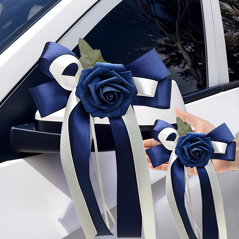 2pcs Rearview Mirror Decoration Artificial Flower Wedding Faux Rose Flower Wedding Decoration Flower Bowknots For Glasses And Door Handle Decor Winter & Fall