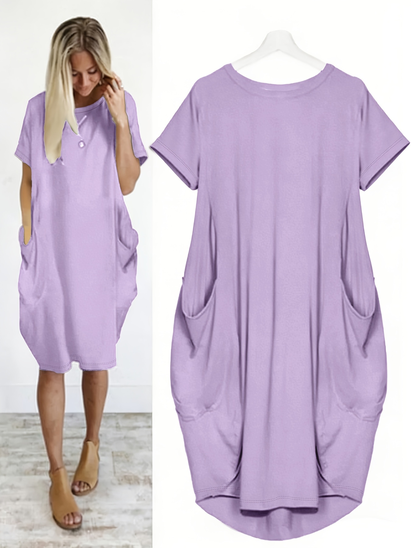 plus size - chibi   richtungsschleife, wunderschönes damenkleid in großen größen mit rundhalsausschnitt, lockerem kurzarm und einfarbigem design, mit  
