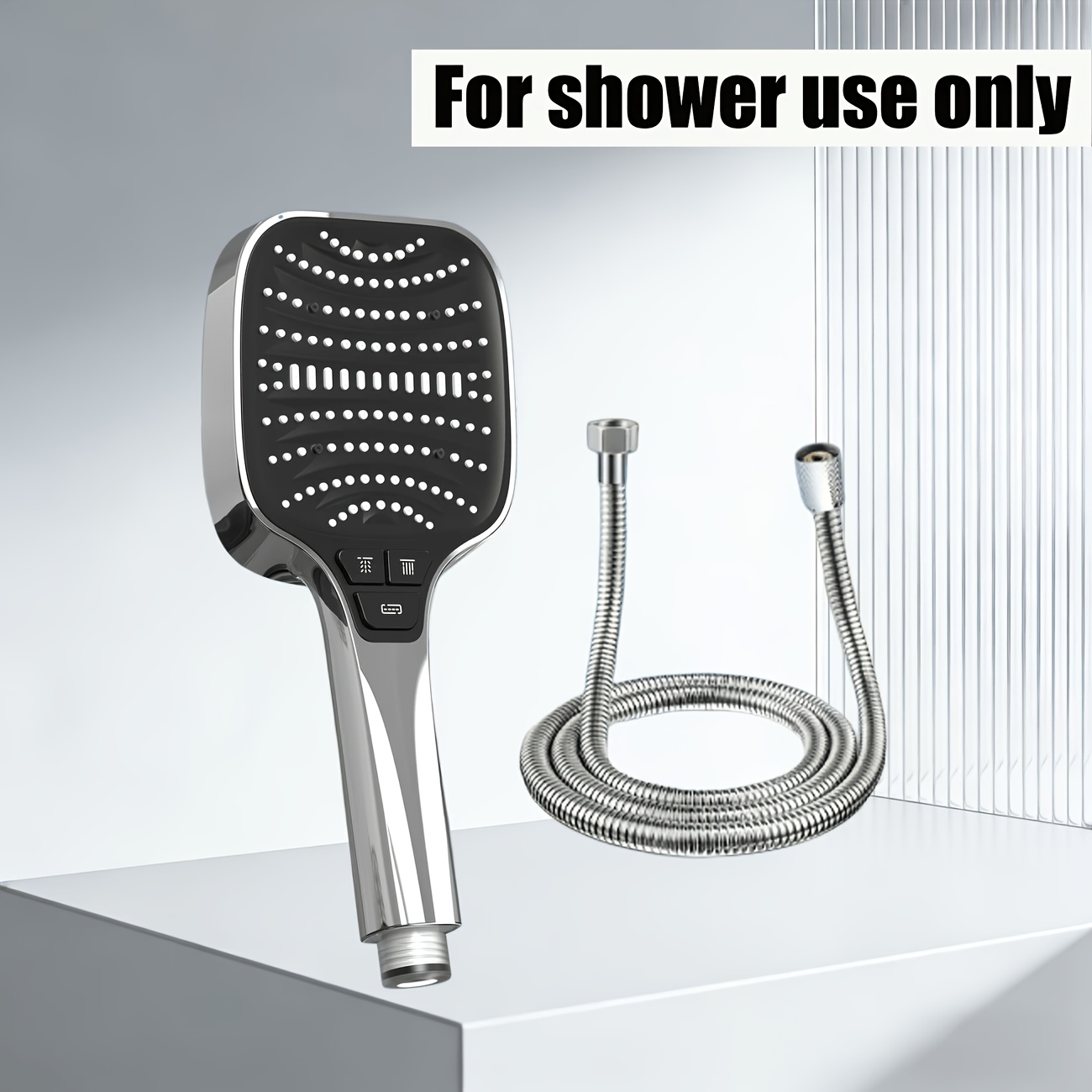 TEMU 1pc: Powerful Square Shower Head With 8 Spray , Handheld Rain Shower System, Silvery, Universal Fit, Compatible With All Types Of Bathrooms And