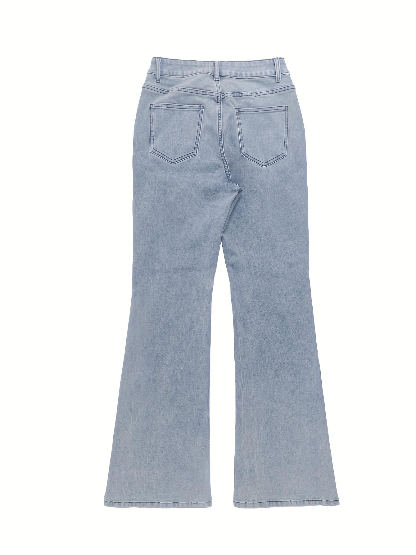 GILIPUR MH1025 Light Blue Retro High-Waist Stretch Straight Leg Women's Pants, Street Style Solid Color Long Pants with Pockets, All-Season Comfortable Stretch Fabric, Machine Washable