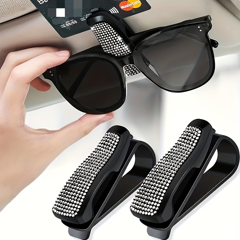 

1pc Bling Car Sun Visor Fashion Glasses Holder With Ticket Clip - Interior Accessory