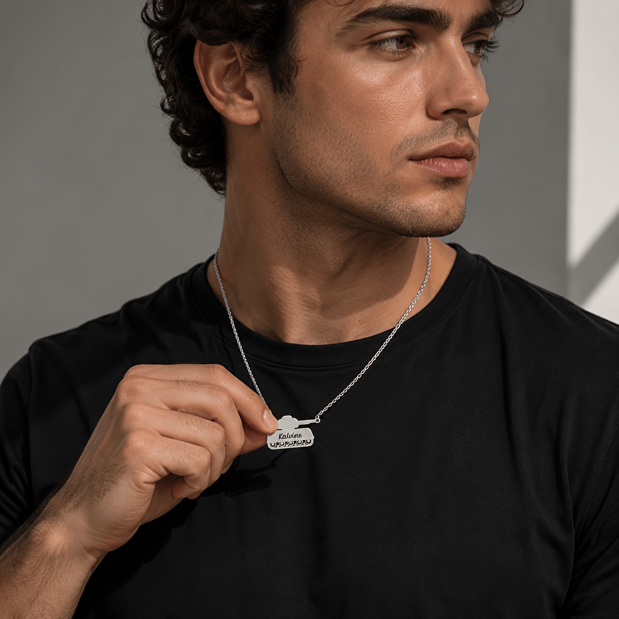 Custom 18K Gold Plated Tank Name Necklace